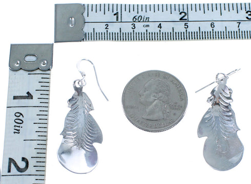 Navajo Sterling Silver Onyx Feather Hook Dangle Earrings DX117264